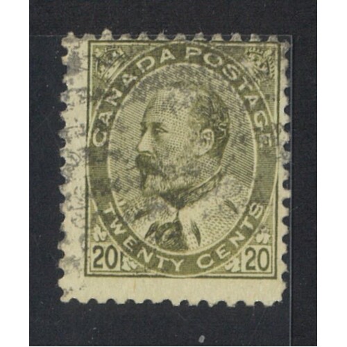 Canada: 1903 KEVII 20c Deep Olive-Green Single Stamp SG 186 Off Centre USED #BR432