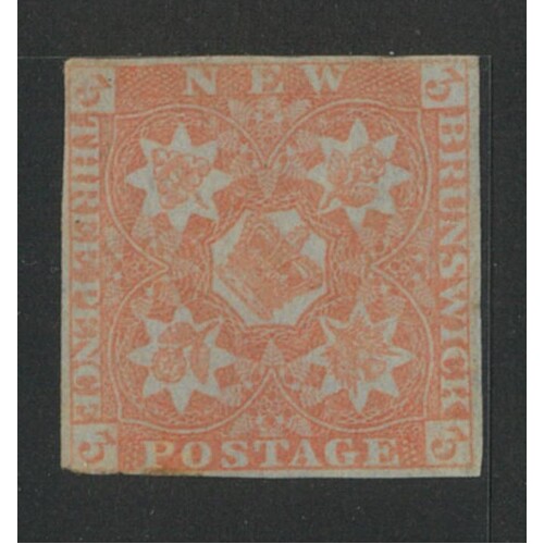 New Brunswick: Blued Paper 3d Dull Red SG 2 Cut Close And Small Fault MH #BR432