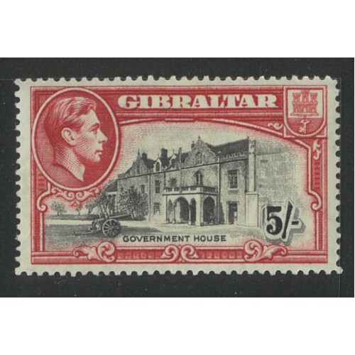 Gibraltar: 1938 KGVI/Government House 5/- P14 Single Stamp SG 129 MLH #BR435