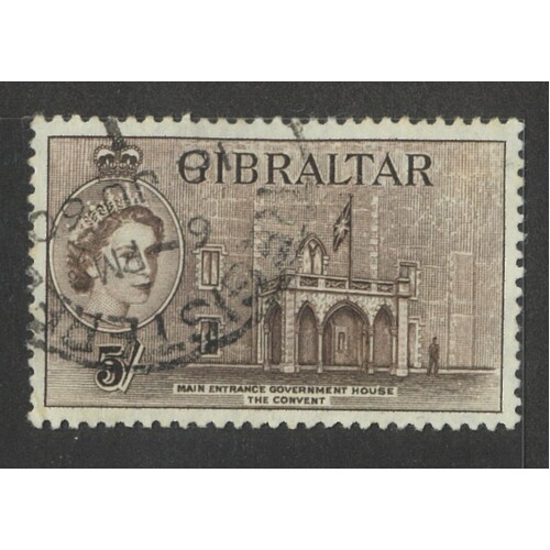 Gibraltar: 1953 QE/Government House 5/- Single Stamp SG 156 FU #BR435