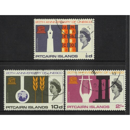 Pitcairn Islands: 1966 UNESCO Set/3 Stamps SG 61/63 FU #BR438