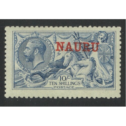 Nauru: 1916 Seahorses DE LA RUE PTG 10/- Pale Blue, Yellowish Gum SG 23 MUH #BR439