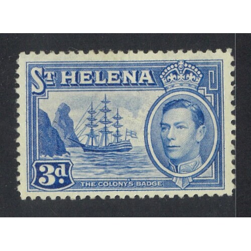 St Helena: 1938 KGVI 3d Ultramarine Single Stamp SG 135 MLH #BR443