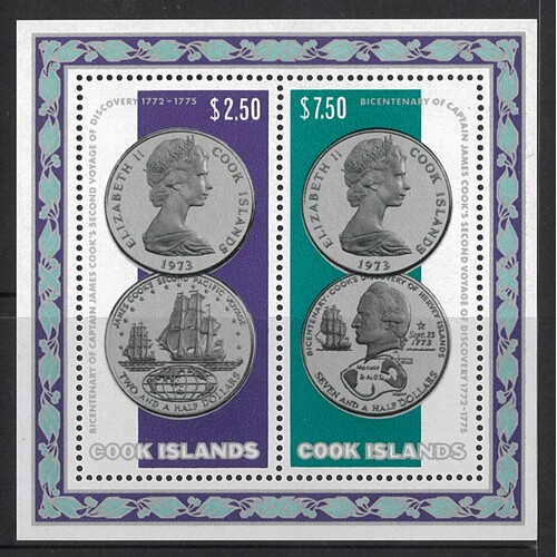 Cook Islands: 1974 Captain Cook "Coins" Mini Sheet SG 494 (Scott 407a) MUH #CD21