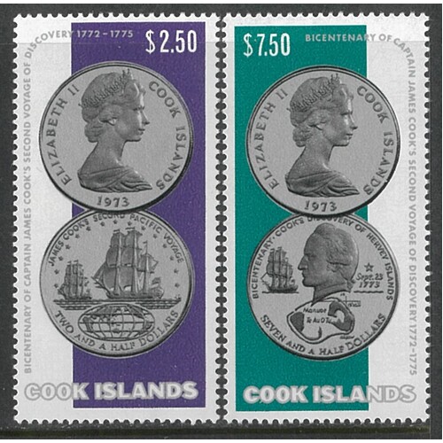 Cook Islands: 1974 Captain Cook "Coins" Set/2 Stamps SG 492/93 (Scott 406/07) MUH #CD21