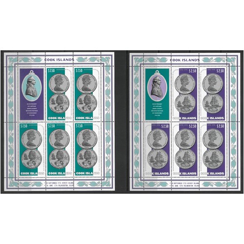 Cook Islands: 1974 Captain Cook "Coins" In Sheetlets of 5 Stamps SG 492/93 MUH #CD21