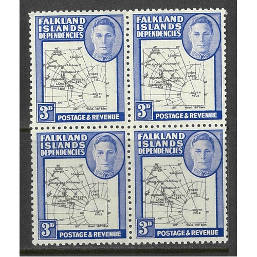 Falkland Islands Dependencies: 1946 Thick Map 3d "Teardrop" Variety In Block/4 Stamps SG G4/4e MUH #CD29