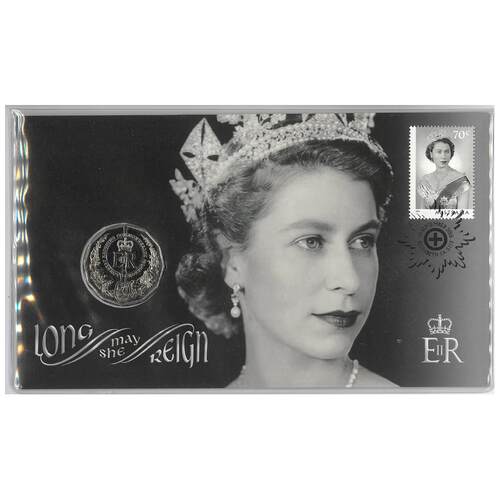 Australia 2015 QEII Long May She Reign Stamp & 50c UNC Coin Cover - PNC