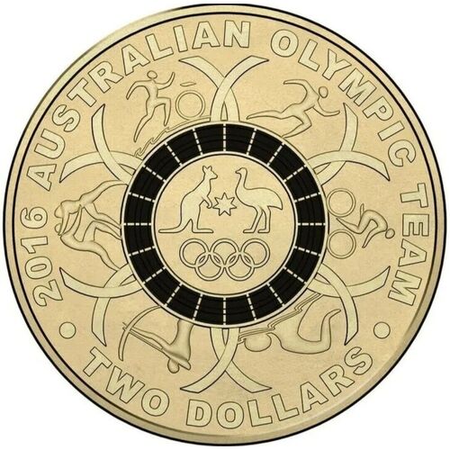 Australia 2016 Olympic Team $2 Dollars Coloured UNC Coin Loose Ex Mint Bag - Black