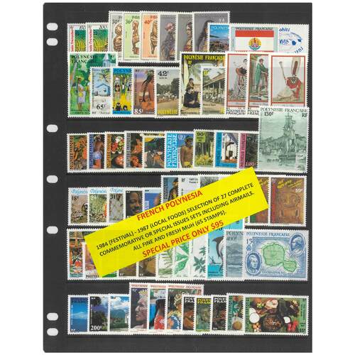 French Polynesia 1984-87 Selection of 27 complete Commemorative Sets 65 Stamps MUH #489