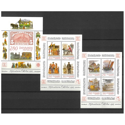 Denmark 1986-87 "Hafnia '87" 3 Mini Sheets Mint Unhinged Scott 791 825 843a 31-18