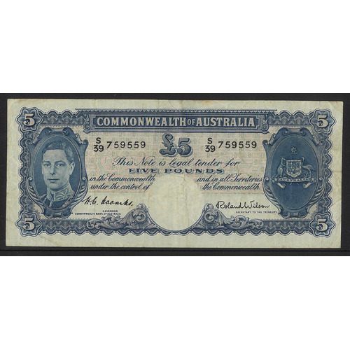 Commonwealth of Australia 1952 £5 Banknote Coombs/Wilson R48 gFine #P-27