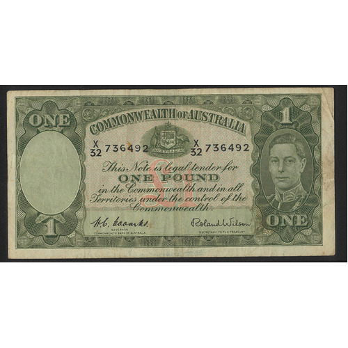 Commonwealth of Australia 1952 £1 Banknote Coombs/Wilson R32 gFine #P-64