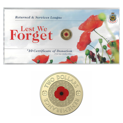 Australia 2012 Lest We Forget $2 Red Poppy UNC Coin in RSL Card#