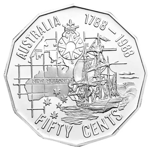 Australia 1988 Fifty Cents 50c UNC coin Ex Roll Bicentenary First Fleet