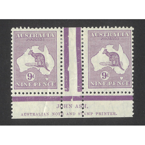 Australia Kangaroo Small Multi WMK 9d Plate 3 Ash Imprint Pair Stamps MLH 31-21