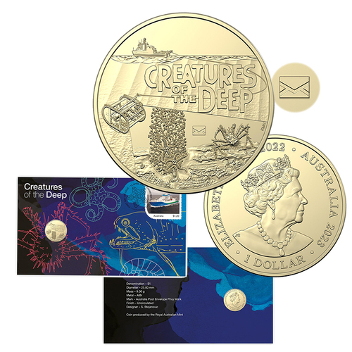 Australia 2023 Creatures of the Deep Postal Numismatic Cover Stamp & $1 Coin PNC