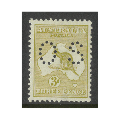 Australia Kangaroo Stamp 1st WMK 3d Olive Die I Perf Small OS SG O20 (BW 12Abc) MUH