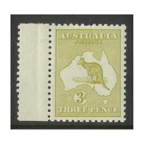 Australia Kangaroo Stamp 3rd WMK 3d Olive Die I SG37 (BW 13E) MUH Gutter Margin at Left