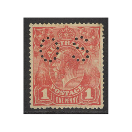 Australia KGV Stamps Single Crown WMK 1d Dull Carmine-Red Die II Perf OS SG O39h MUH