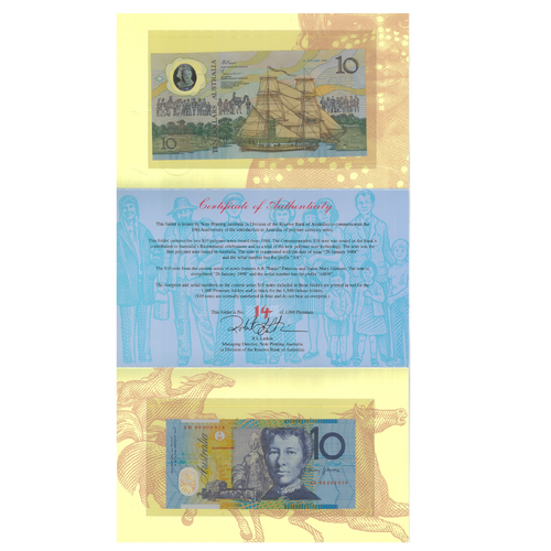 Australia 1988/98 $10 "Premium" Tenth Anniversary of Polymer Banknotes UNC in Folder 