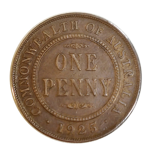 Australia 1925 Penny Very Fine Condition - Scarce (Key Date)