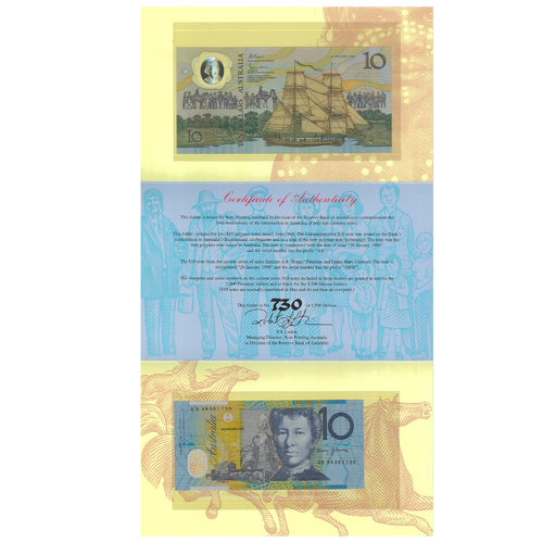 Australia 1988/98 $10 "Deluxe" Tenth Anniversary of Polymer Banknotes UNC in Folder 