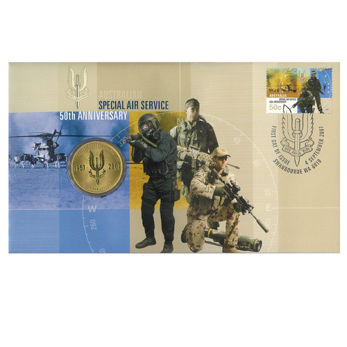 Australia 2007 Australian Special Air Service 50th Anniversary Stamp & $1 UNC Coin Cover - PNC