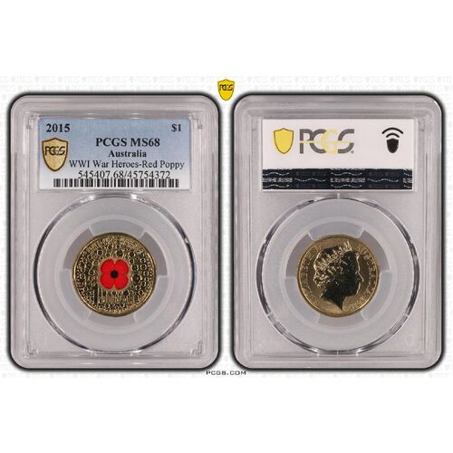 Australia 2015 $1 WWI War Heroes-Red Poppy PCGS MS68