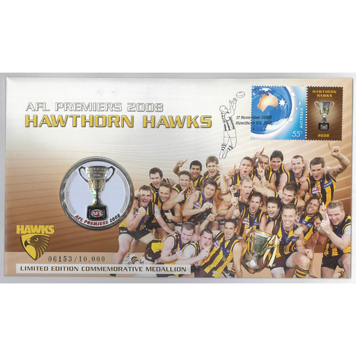 Australia 2008 AFL Hawthorn Hawks Stamps & Medallion Cover