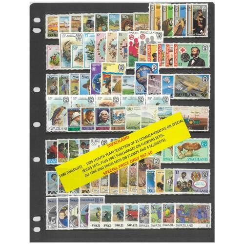 Swaziland 1980-85 Selection of 21 Commemorative Sets 88 Stamps & 4 Mini Sheets MUH #443