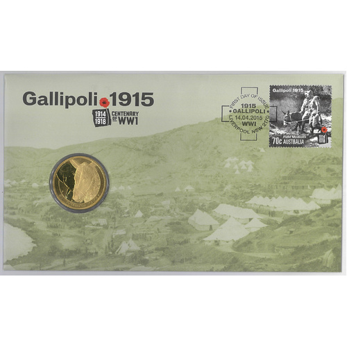 Australia 2015 Gallipoli WWI Centenary Stamp & $1 Coin PNC (PM)