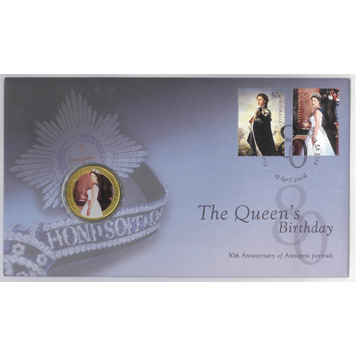 Australia 2006 The Queen's 80th Birthday Stamps & Coloured 50c Coin PNC