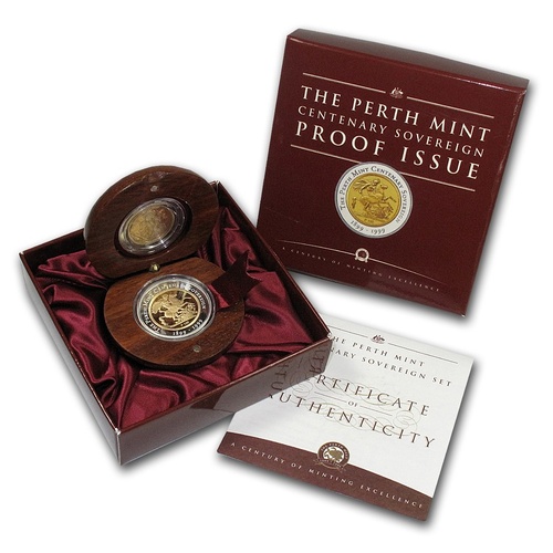 Australia 1999 Perth Mint Centenary Sovereign Bi-Metal $100 Gold Proof Coin